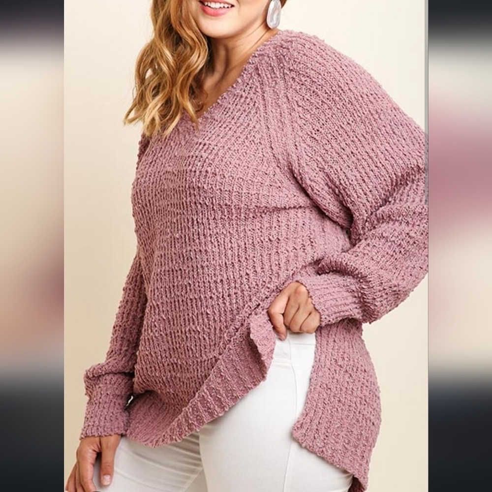 Umgee Mauve Pink Knit Oversized Sweater Side Split Small - Picture 2 of 14